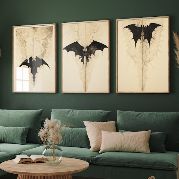 Rorschach Inkblot Bats Set of Three Art Prints - 3 Psychology Student Paintings - Photo Poster Wall Art Gift Giclée Museum - Office