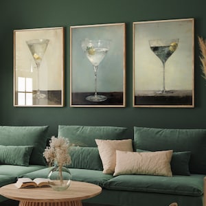 Cocktail Glass Set of Three Art Prints - 3 Kitchen Paintings - Photo Poster Wall Art Gift Giclée Museum Illustration Drink Home Bar Wine