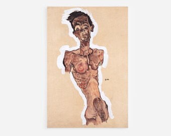 Egon Schiele - Self-Portrait Naked with Ribs (1910) - Classic Painting Photo Poster Print Art Gift Wall Home Decor