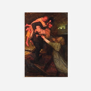 John Everett Millais - The Rescue (1855) - Classic Painting Photo Poster Print Art Gift Wall Home Decor Giclée - Fireman Saving Family