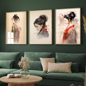 Oriental Woman Painting Set of Three Paintings - 3 Japanese Girl Art ...