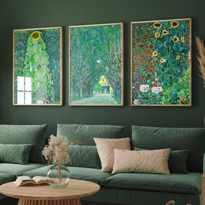 Set of Three Gustav Klimt GREENERY Prints - 3 Classic Paintings - Photo Poster Wall Art Gift Giclée Museum Quality - Sunflowers Garden