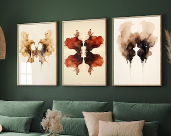 Rorschach Inkblot Colours Set of Three Art Prints - 3 Psychology Student Paintings - Photo Poster Wall Art Gift Giclée Museum - Office Splat