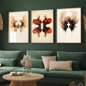 Rorschach Inkblot Colours Set of Three Art Prints - 3 Psychology Student Paintings - Photo Poster Wall Art Gift Giclée Museum - Office Splat