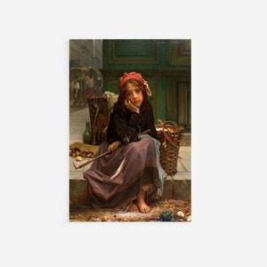 Guillaume-Charles Brun - The Young Rag Seller (1870) - Classic Painting Photo Poster Print Art Gift Wall Home Decor - Beautiful Peasant Girl