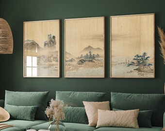 Set of Three Japanese Landscape Prints - Ukiyo-e  Vintage Triptych - 3 Paintings Photo Poster Wall Art Gift Giclée Museum Gallery Japan