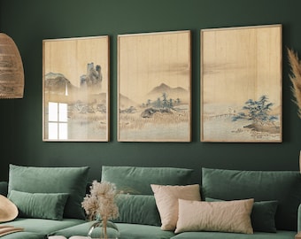 Set of Three Japanese Landscape Prints - Ukiyo-e  Vintage Triptych - 3 Paintings Photo Poster Wall Art Gift Giclée Museum Gallery Japan