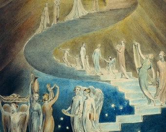 William Blake - Jacobs Dream Ladder (1805) - Classic Painting Photo Poster Print Art Gift Home Wall Decor - Visionary Artist #CLOSEXP