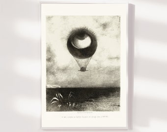 Odilon Redon - The Eye Like a Strange Balloon Mounts Toward Infinity (1882) - Classic Painting Photo Poster Fine Art Print Gift Giclée