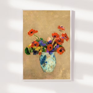 Odilon Redon - Vase of Flowers (1886) - Classic Painting Photo Poster Fine Art Print Gift Giclée - Flowers Bouquet Bunch Red Green Blue