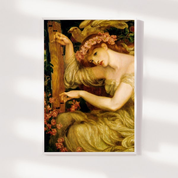 Dante Gabriel Rossetti - A Sea Spell (1877) - Classic Painting Photo Poster Print Art Gift - Beautiful Woman Lady Playing Music