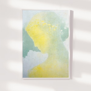 Odilon Redon - Beatrice (1897) - Reproduction of a Classic Painting - Photo Poster Print Art Gift - Beautiful Silhouette in Yellow Green