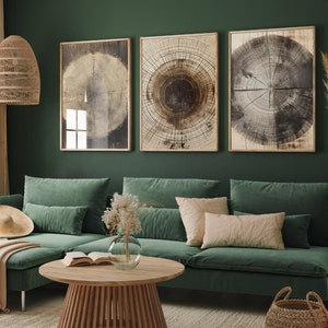 Tree Rings Stumps Set of Three Paintings - 3 Natural Pattern Art Prints - Photo Poster Wall Gift Giclée Décor, Organic Wood Wooden Aged