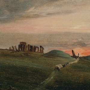 John Constable - Stonehenge at Sunset (1836) - Classic Painting Photo Poster Print Art Gift Landscape Painter Giclée Town