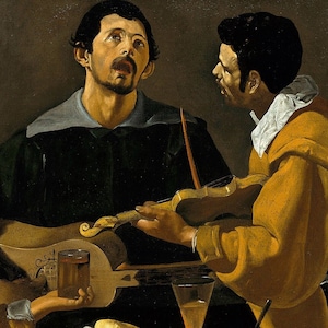 Diego Velazquez - Three Musicians (1618) - Classic Painting Photo Poster Print Art Gift #CLOSEXP Wall Decor - Guitar Lute Playing Players