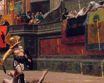 Jean-Leon Gerome - Pollice Verso / Thumbs Down (1872) - Classic Painting Photo Poster Print Art Gift Home Wall Decor -  Gladiator Up