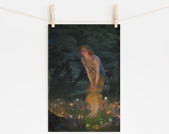 Midsummer Eve Fairy Land Fine Art Print by Edward Robert Hughes Beautiful Mystical Fairyland Nymph 8x10 Photo Print