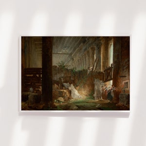 Hubert Robert - A Hermit Praying in the Ruins of a Roman Temple (1760) - Painting Photo Poster Print Art Gift Home Wall Decor Museum Giclée