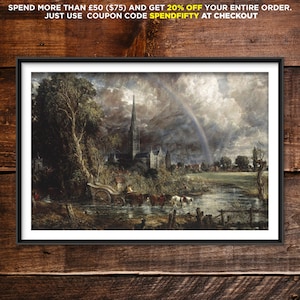 John Constable - Salisbury Cathedral from the Meadows (1831) - Reproduction of a Classic Painting - Photo Poster Print Art Gift Landscape