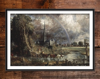 John Constable - Salisbury Cathedral from the Meadows (1831) - Reproduction of a Classic Painting - Photo Poster Print Art Gift Landscape