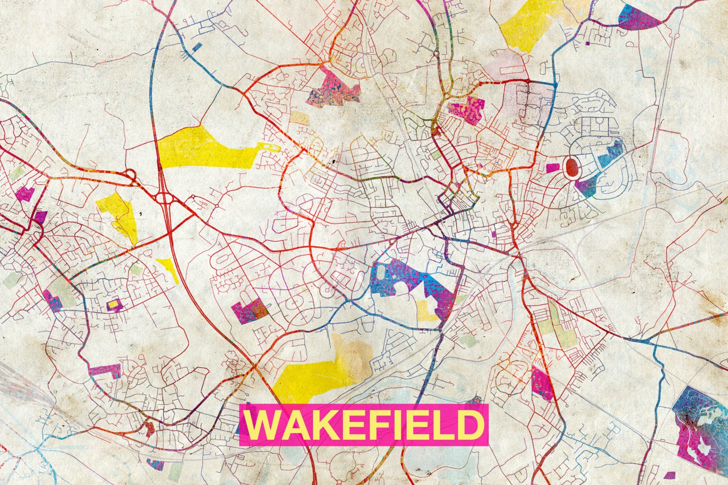 Wakefield Map Original Art Print City Street Map of Etsy