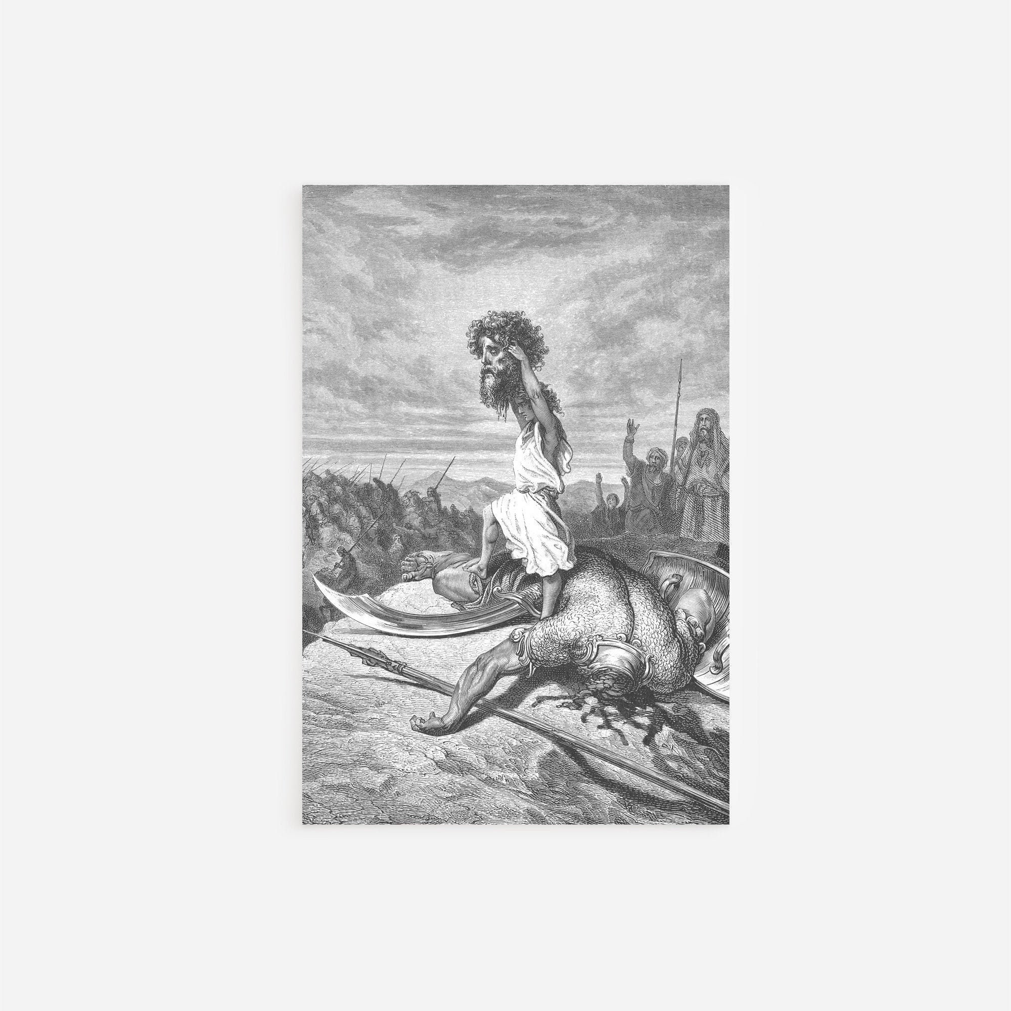 Gustave Dore - David Slays Goliath (1866) - Drawing Photo Poster Print Art Gift Home - Christian Bible Mature Holding Head Up #ATTEMPT2