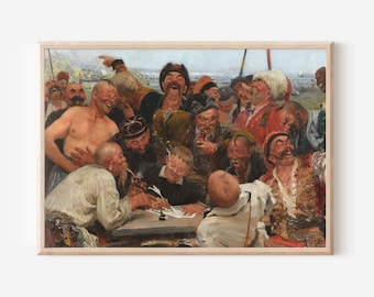 Ilya Repin - The Reply of the Zaporozhian Cossacks to Sultan of Turkey (1890) - Classic Painting Photo Poster Print Art Gift Home Wall Decor