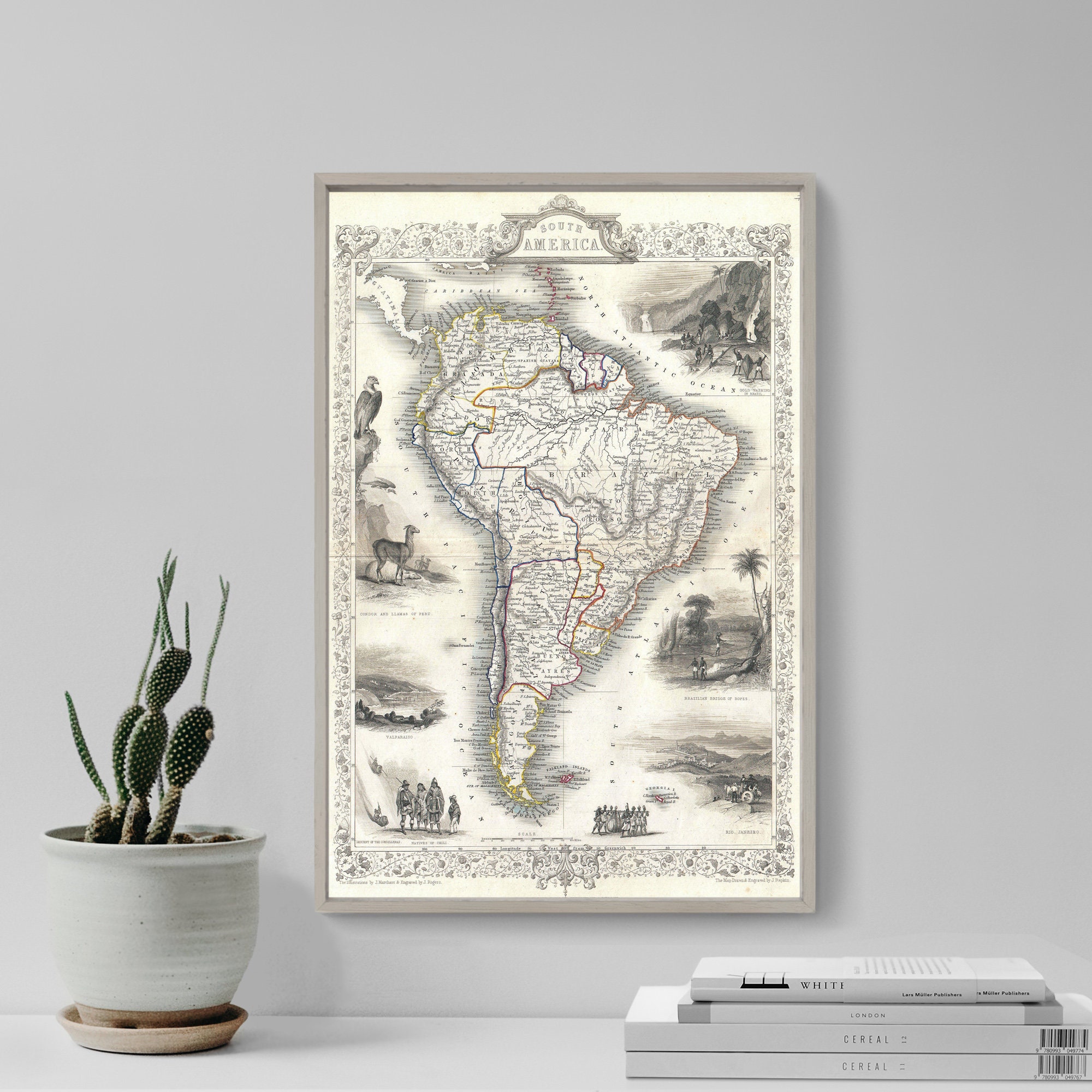 Reproduction of a Vintage Map of South America from 1850 - Photo Poster Print Wall Home Decor Art Street Home Old Archive Cartography