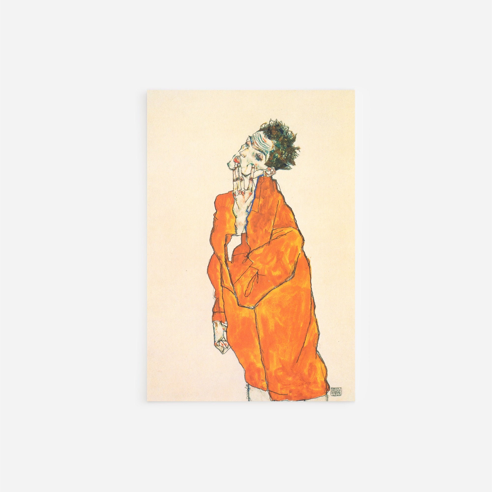 エゴン・シーレ - オレンジ色のジャケットを着た自画像 (1913
