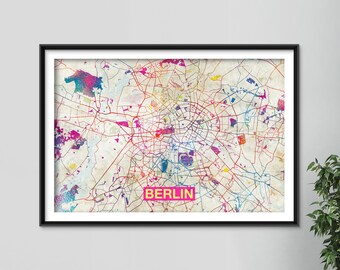 Berlin Map - Original Art Print - City Street Map of Berlin, Germany - Poster Watercolor Illustration Wall Art Home Decor Gift