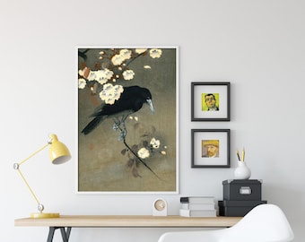 Ohara Koson - Crow and Blossom (1910) - Classic Painting Photo Poster Print Art Gift Japanese Art Black Bird with Flowers