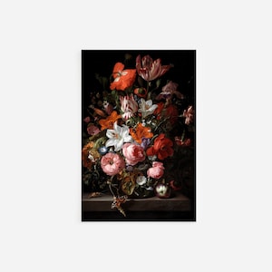Rachel Ruysch - Flores en un jarrón de cristal sobre una mesa de mármol (1704) - Póster con impresión artística - Decoración de pared para el hogar Giclée de calidad museística