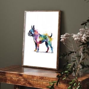 Watercolour Animal Boston Terrier - Art Print Poster Painting - Museum Quality Giclee Home Wall Décor