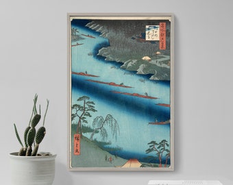 Utagawa Hiroshige - Ferryboats to Zenkoji Temple at Kawaguchi (1858) One Hundred Views of Edo Painting Poster Print Art Gift Japanese Japan
