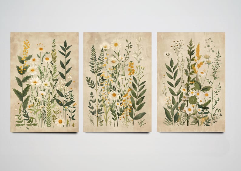 Set of Three Vintage Wildflower Prints - Set of 3 Floral Plants ...