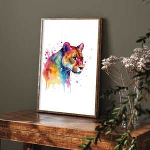 Watercolour Animal Cougar - Art Print Poster Painting - Museum Quality Giclee Home Wall Décor