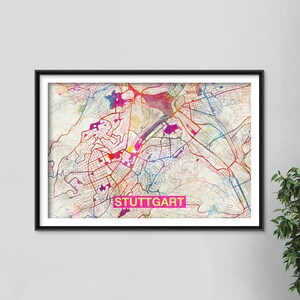 Stuttgart Map - Original Art Print - City Street Map of Stuttgart, Germany - Poster Watercolor Illustration Wall Art Home Decor Gift