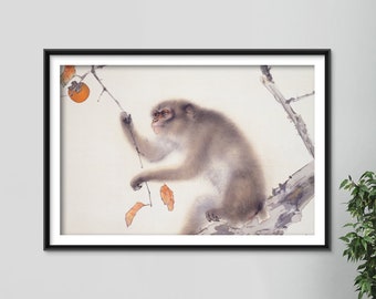 Hashimoto Kansetsu - Monkey (1940) - Reproduction of a Classic Painting - Photo Poster Print Art Ape Eating Oranges Japan Animal Tree