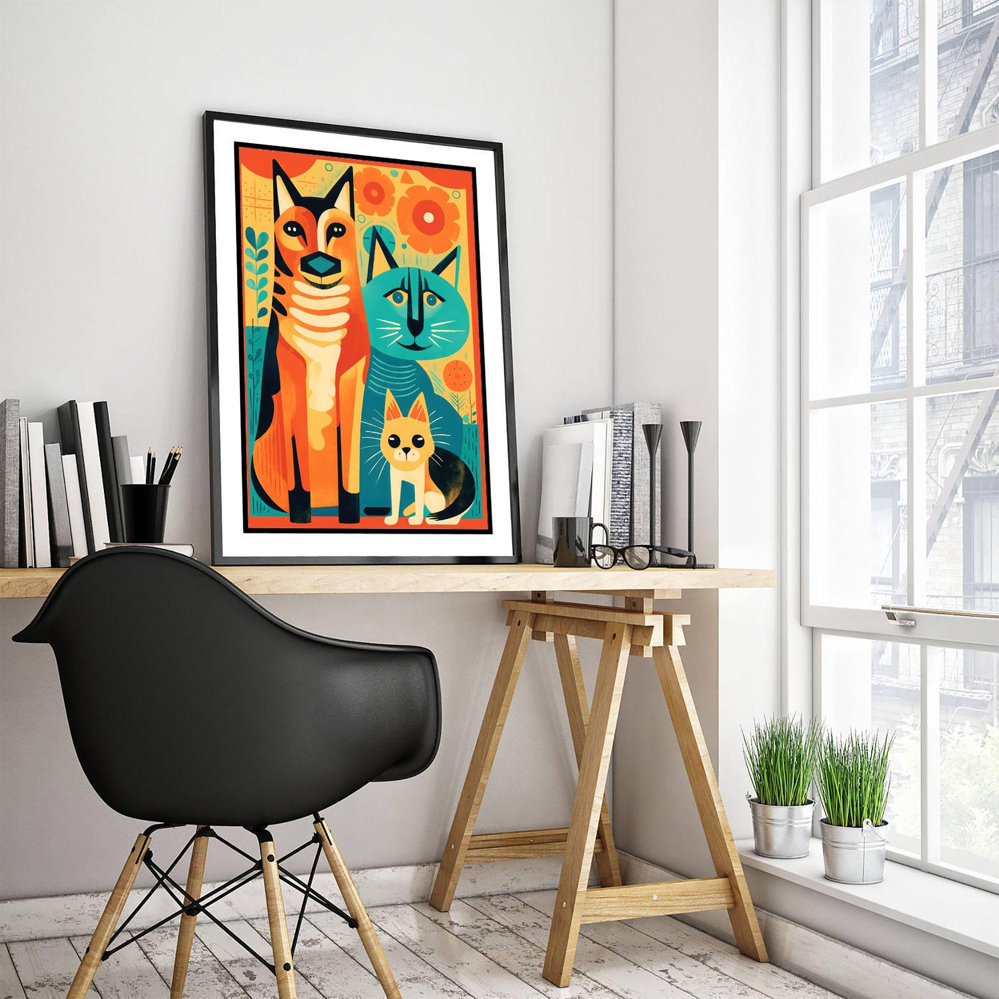 Abstract Dog and Cat Illustration - Art Print Poster Painting - Museum ...