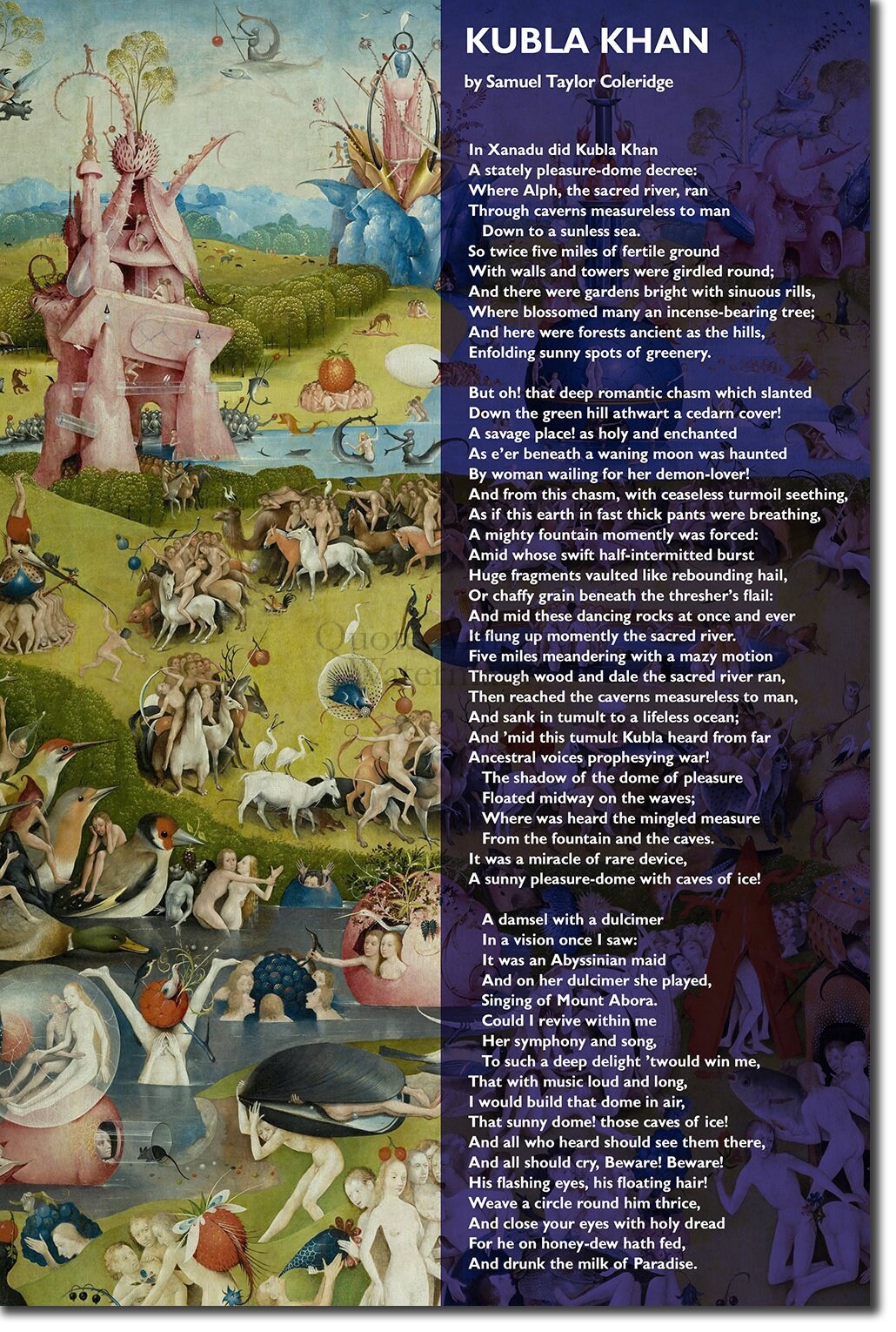 Kubla Khan by Samuel Taylor Coleridge Poem Poetry Art Print Etsy UK