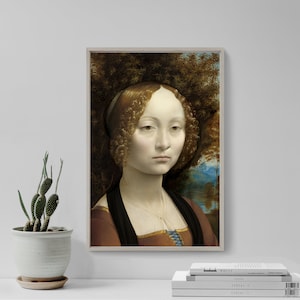 Leonardo da Vinci - Ginevra de Benci (1474) - Classic Painting Photo Poster Print Art Gift Home Wall Decor - Florentine aristocrat