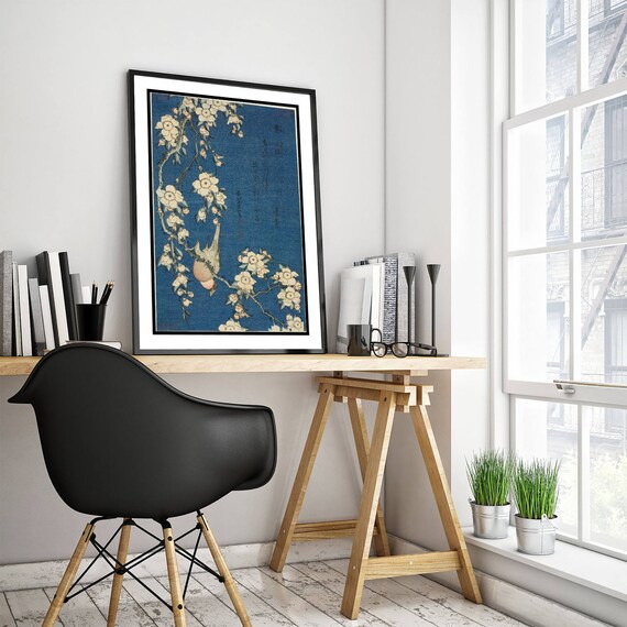 葛飾北斎 - ウソと枝垂れ桜 / 花鳥図 (1834) - 絵画写真ポスター