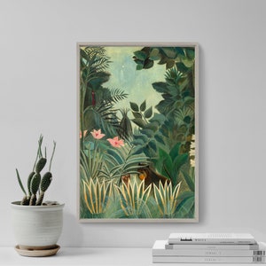 Henri Rousseau - The Equatorial Jungle (1909) - Classic Painting Photo Poster Print Art Gift Wall Home Decor - Henry Forest Tropical