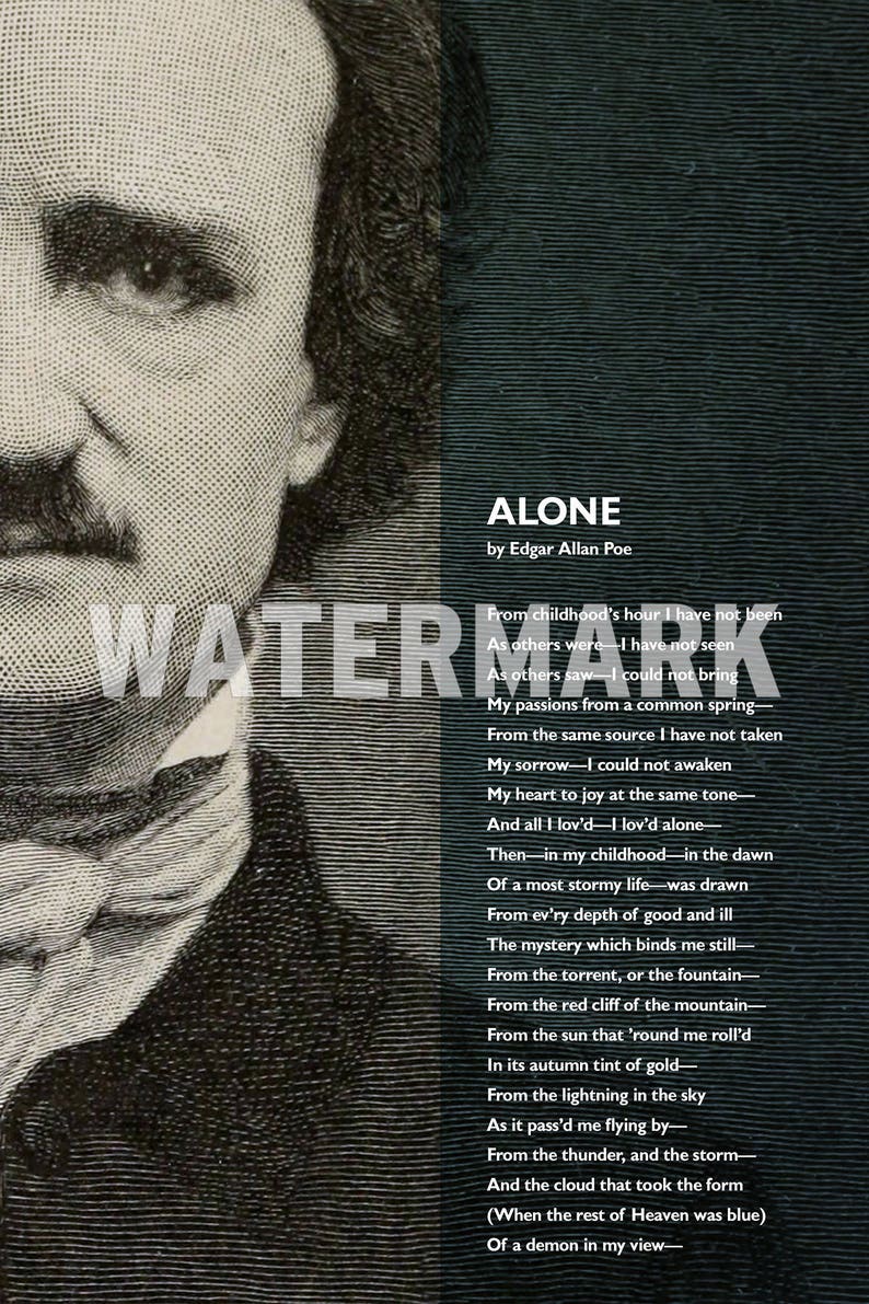 Edgar Allan Poe Poem Alone Poster Original Art Print Photo Etsy