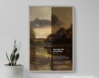 The Lake Isle of Innisfree Poem by W. B. Yeats - Art Print Poster Gift Photo Quote Wall Home Decor Lake Pond Painting Lough Gill Ireland