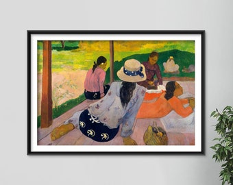 Paul Gauguin - The Siesta (1894) - Reproduction of a Classic Painting - Photo Poster Print Art Gift - Ladies Relaxing Hat Girls