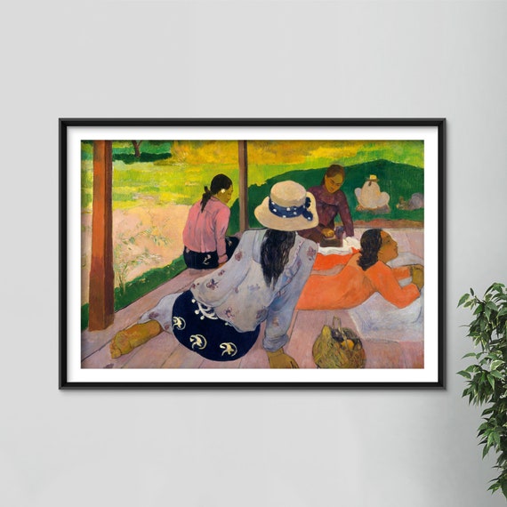 Reproduction Tableau Gaguin "La Siesta" - 70x50 Cm Sur Toile Encadrée