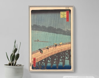 Utagawa Hiroshige - Sudden Shower over Shin Ohashi Bridge and Atake (1857) Painting Poster Print Art Gift Japanese Japan Ukiyo-e Woodcut