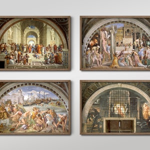 Set of Four Raphael Prints - 4 Classic Paintings - Photo Poster Wall Art Gift Giclée Museum Quality - The School of Athens Battle of Ostia