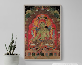 Thangka of Green Tara (1260) - Painting Photo Poster Print Art Gift Home Wall Decor - Tibetan Buddhist, Deity, Mandala, Nepali Princess